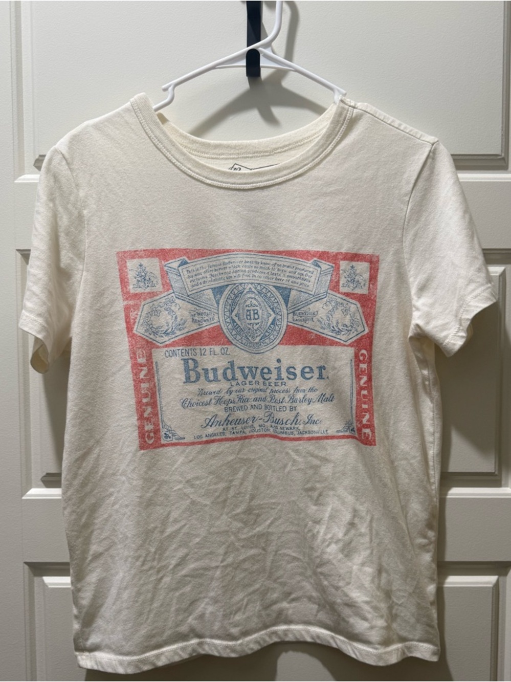 Budweiser Cream Tee with Red & Blue Label Graphic